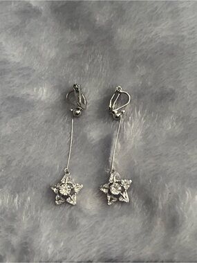 Dainty Star Drop Rhinestone Earrings - Silver Tone